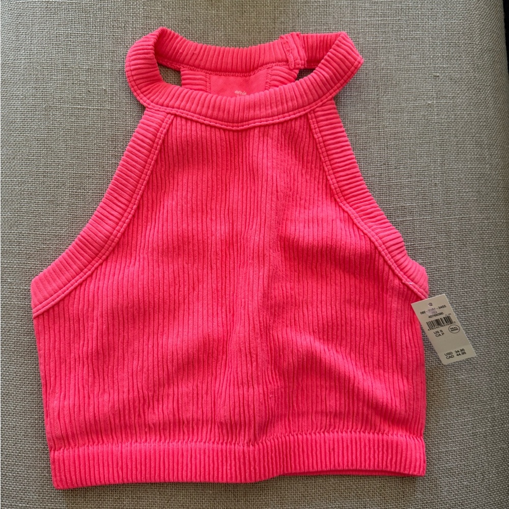Vibrant Pink Ribbed Halter Top